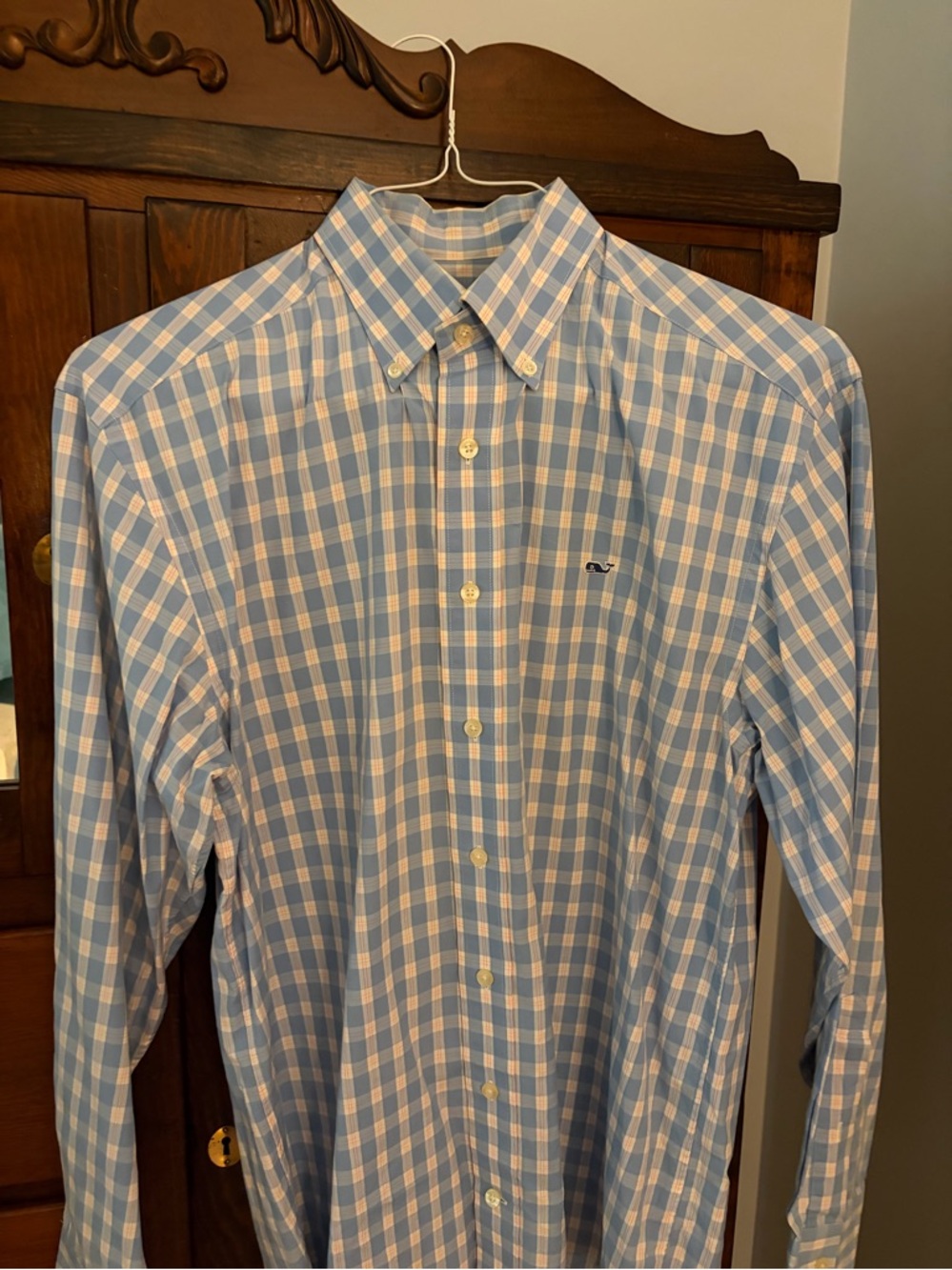 Vineyard Vines Light Blue and White Checked Button-Down Shirt